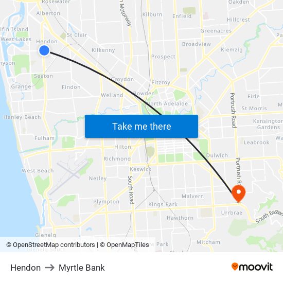 Hendon to Myrtle Bank map