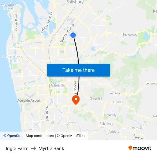 Ingle Farm to Myrtle Bank map