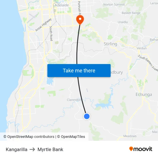 Kangarilla to Myrtle Bank map