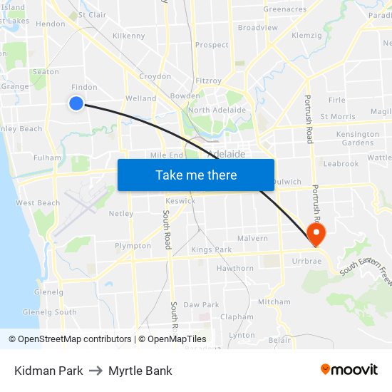 Kidman Park to Myrtle Bank map