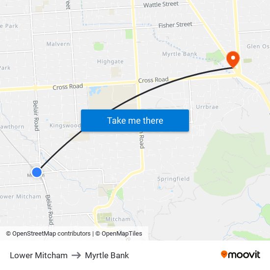 Lower Mitcham to Myrtle Bank map