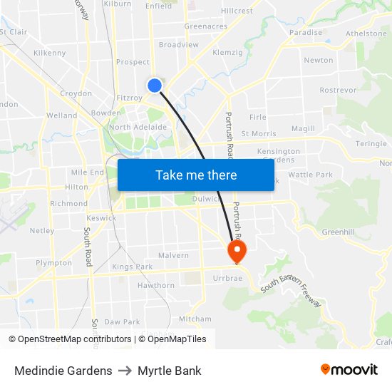 Medindie Gardens to Myrtle Bank map