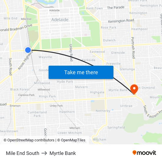 Mile End South to Myrtle Bank map