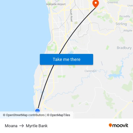 Moana to Myrtle Bank map