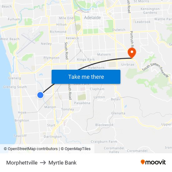 Morphettville to Myrtle Bank map