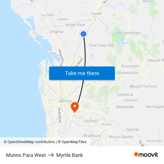 Munno Para West to Myrtle Bank map