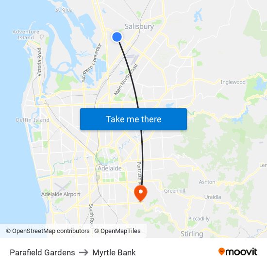 Parafield Gardens to Myrtle Bank map