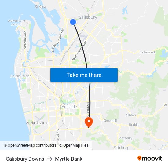 Salisbury Downs to Myrtle Bank map