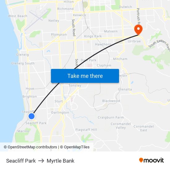 Seacliff Park to Myrtle Bank map