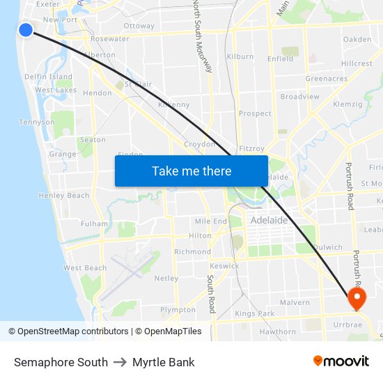 Semaphore South to Myrtle Bank map