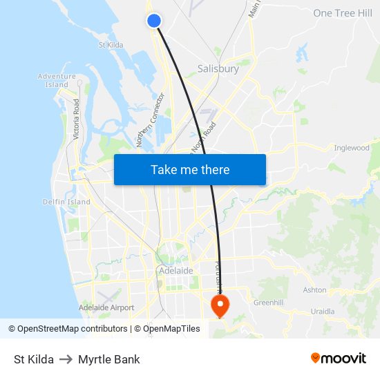 St Kilda to Myrtle Bank map