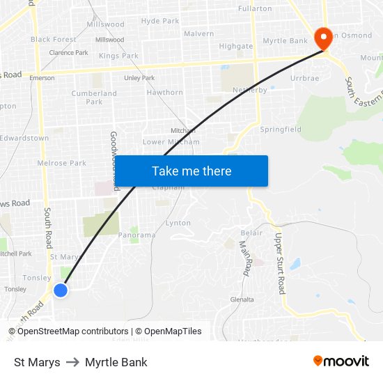 St Marys to Myrtle Bank map