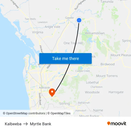 Kalbeeba to Myrtle Bank map