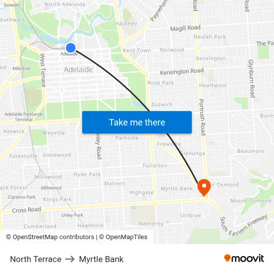 North Terrace to Myrtle Bank map