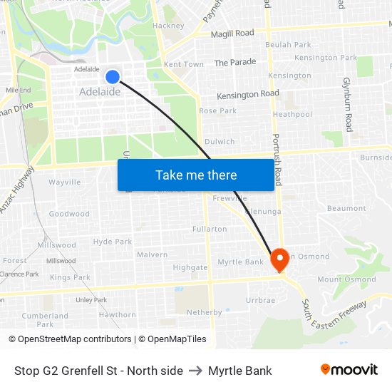 Stop G2 Grenfell St - North side to Myrtle Bank map