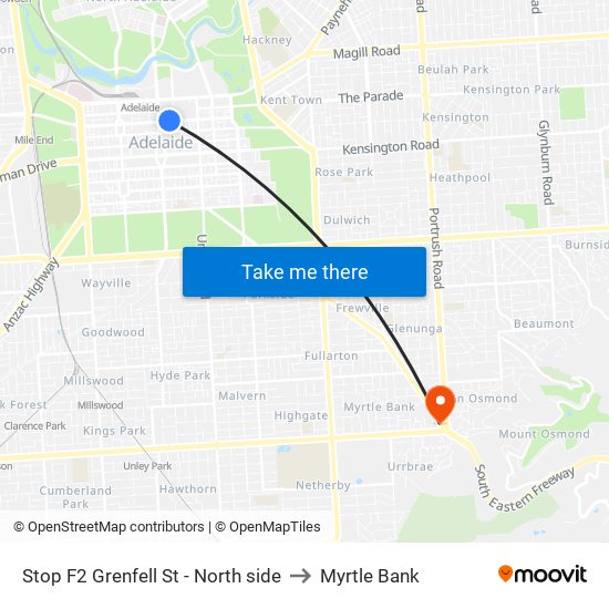 Stop F2 Grenfell St - North side to Myrtle Bank map