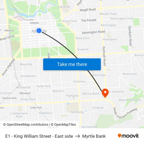 E1 - King William Street - East side to Myrtle Bank map