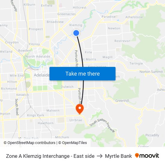 Zone A Klemzig Interchange - East side to Myrtle Bank map
