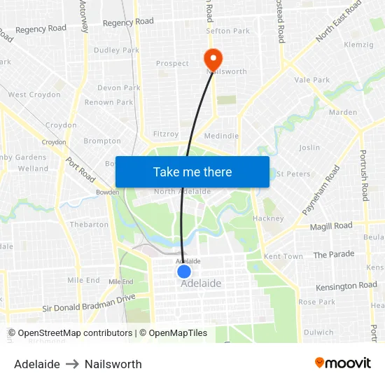 Adelaide to Nailsworth map