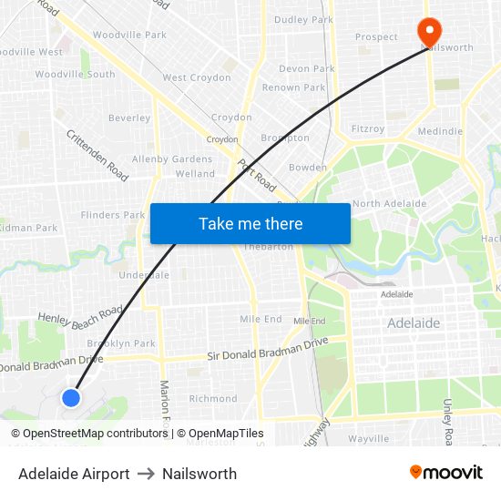 Adelaide Airport to Nailsworth map