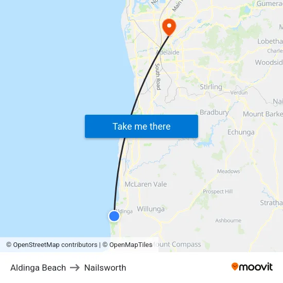 Aldinga Beach to Nailsworth map