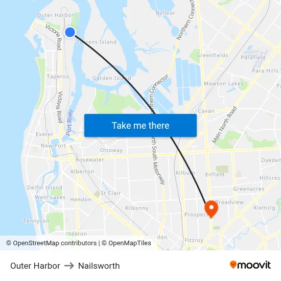Outer Harbor to Nailsworth map