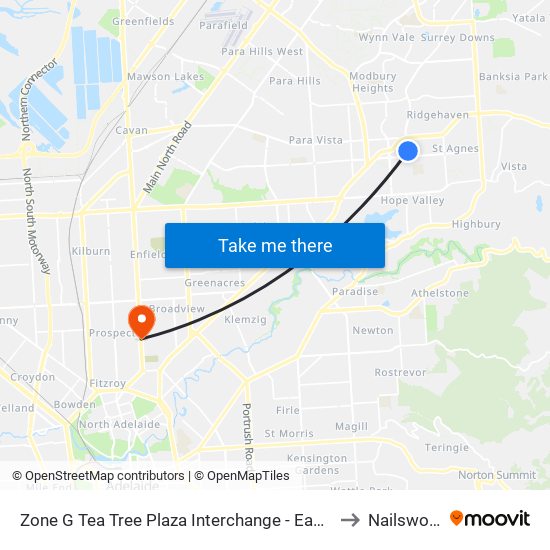 Zone G Tea Tree Plaza Interchange - East side to Nailsworth map