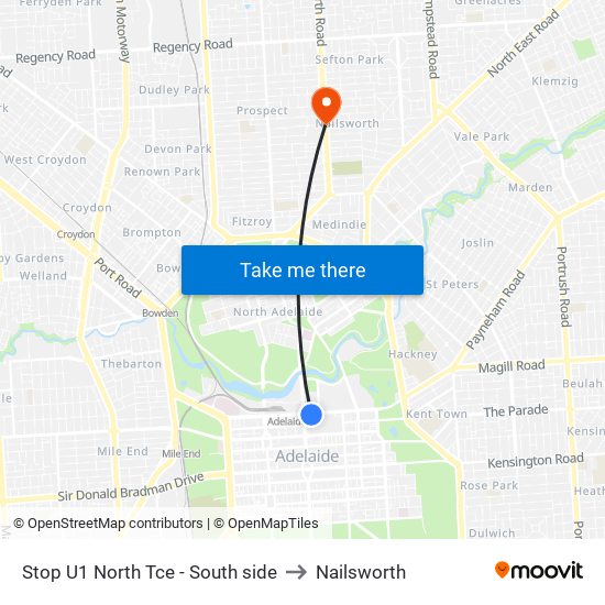 Stop U1 North Tce - South side to Nailsworth map