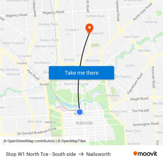 Stop W1 North Tce - South side to Nailsworth map