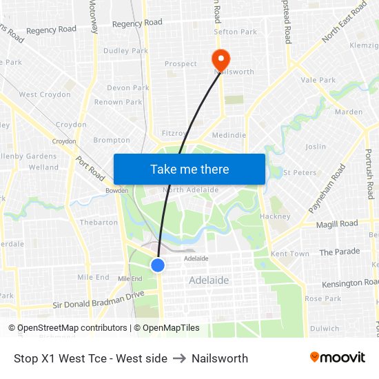 Stop X1 West Tce - West side to Nailsworth map