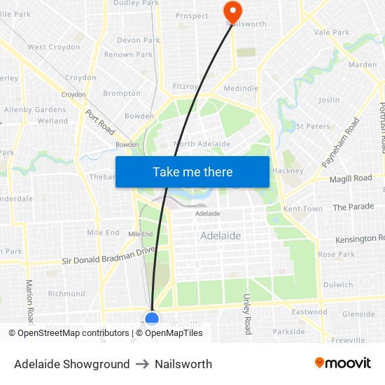 Adelaide Showground to Nailsworth map