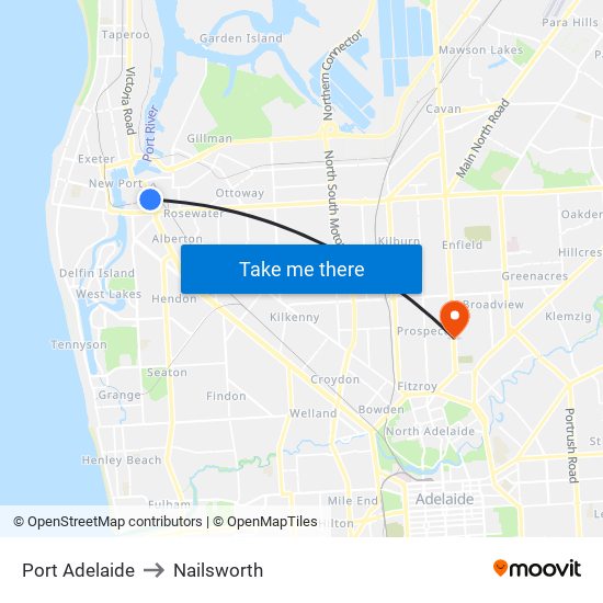 Port Adelaide to Nailsworth map