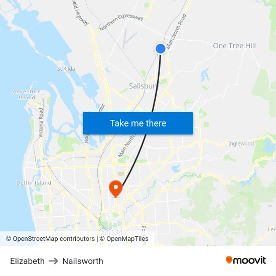 Elizabeth to Nailsworth map