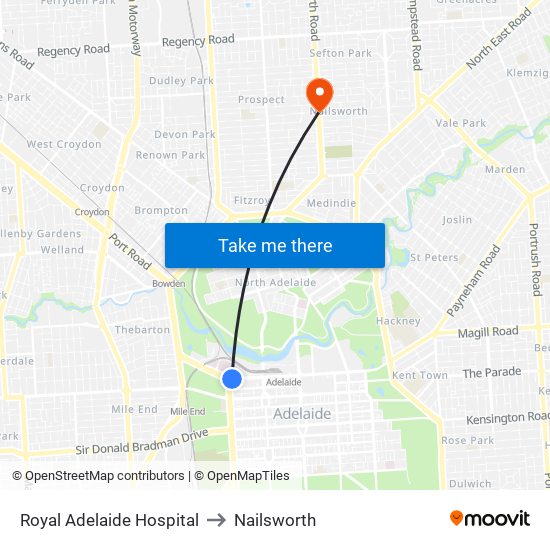 Royal Adelaide Hospital to Nailsworth map
