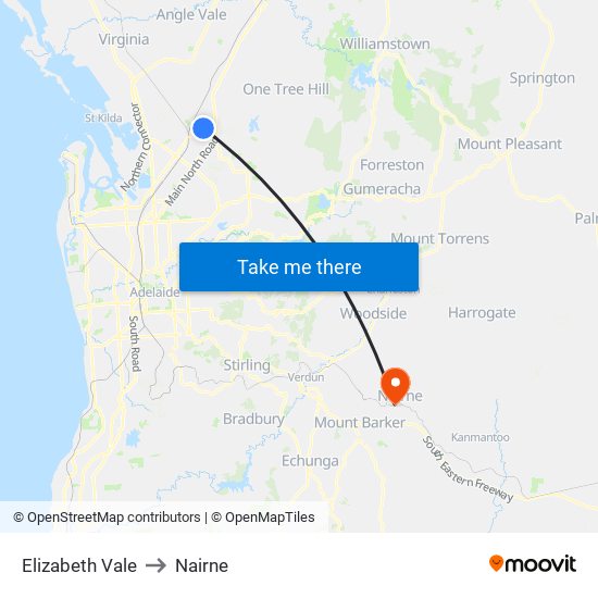 Elizabeth Vale to Nairne map