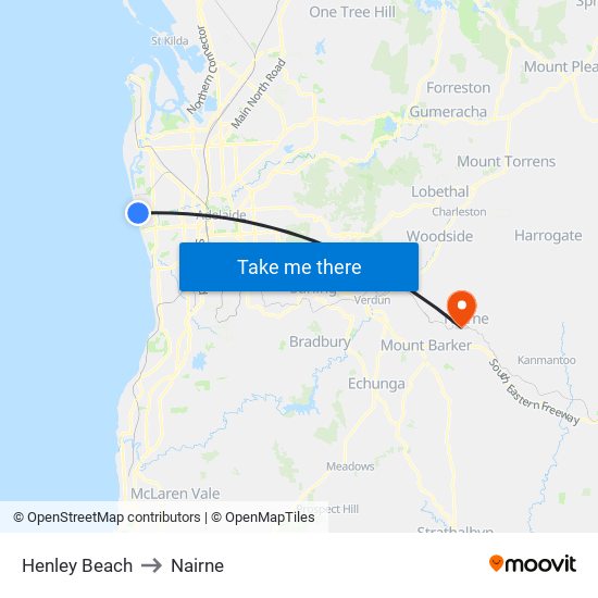 Henley Beach to Nairne map