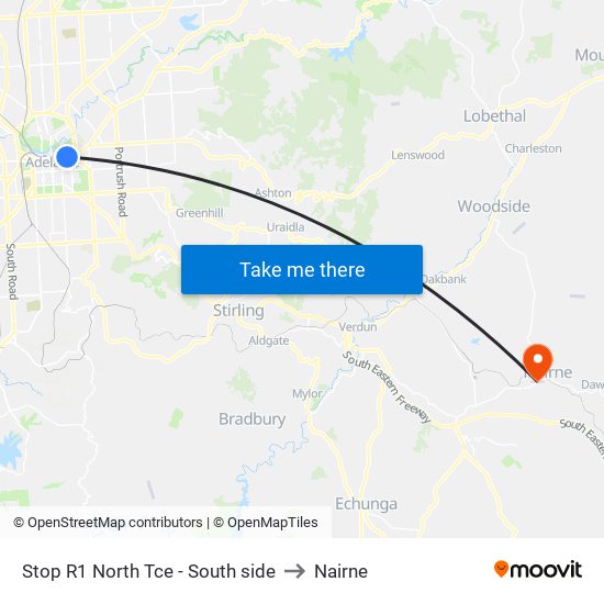 Stop R1 North Tce - South side to Nairne map