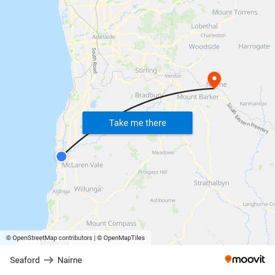 Seaford to Nairne map