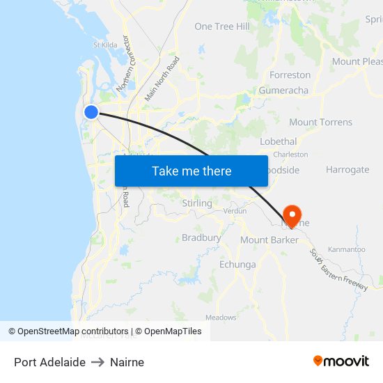 Port Adelaide to Nairne map