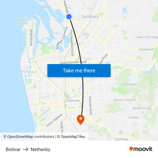 Bolivar to Netherby map