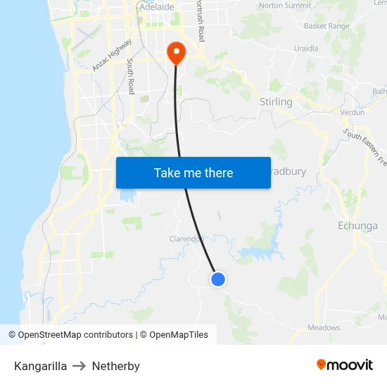 Kangarilla to Netherby map