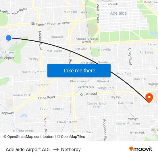 Adelaide Airport ADL to Netherby map
