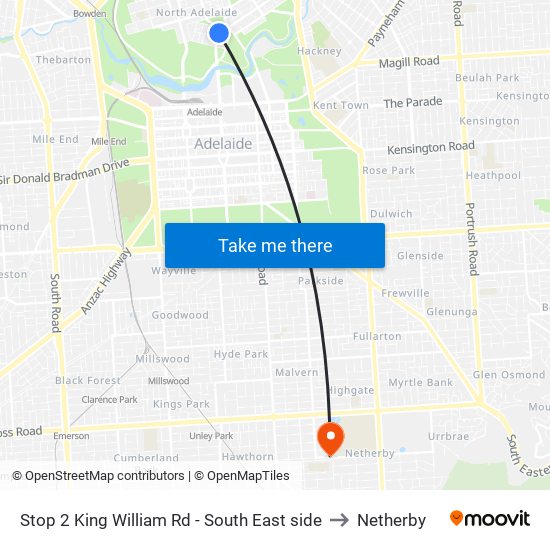 Stop 2 King William Rd - South East side to Netherby map