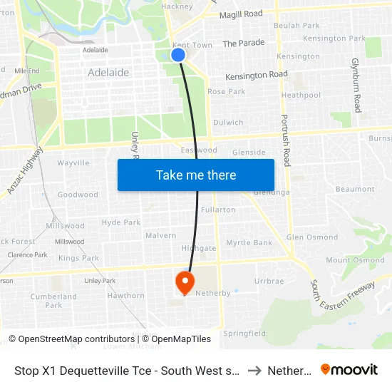 Stop X1 Dequetteville Tce - South West side to Netherby map