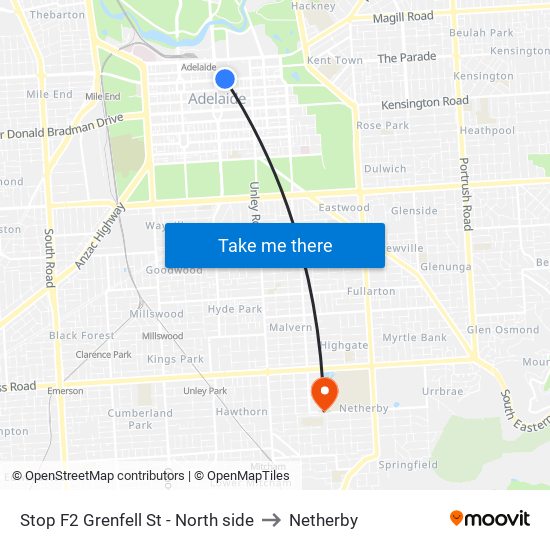 Stop F2 Grenfell St - North side to Netherby map