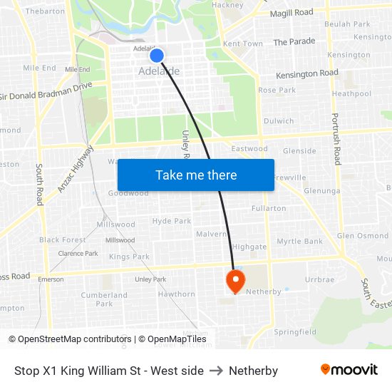 Stop X1 King William St - West side to Netherby map