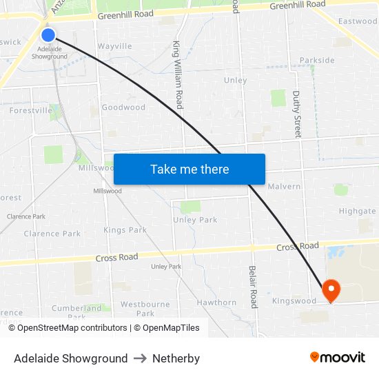 Adelaide Showground to Netherby map