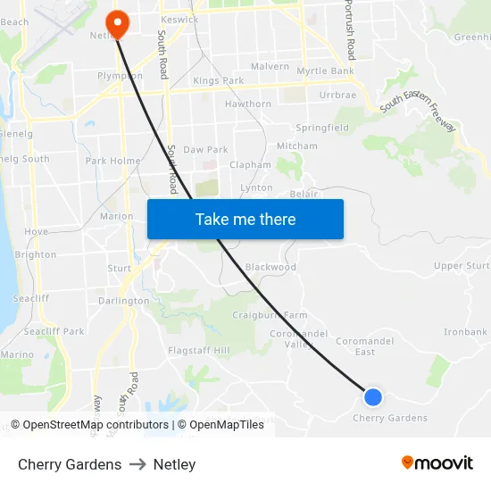 Cherry Gardens to Netley map