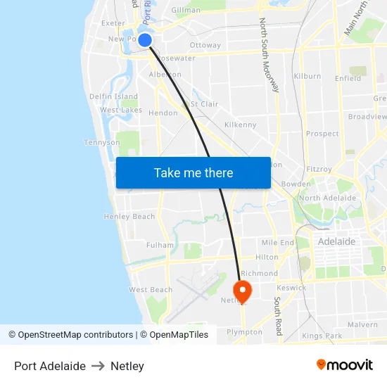 Port Adelaide to Netley map