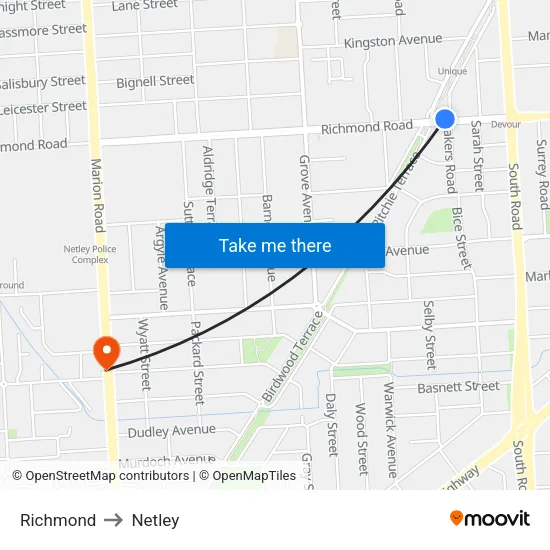 Richmond to Netley map